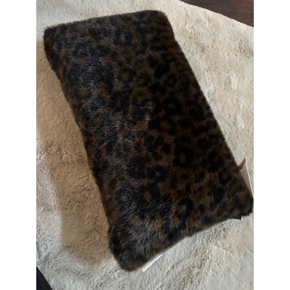 Rachel Zoe Faux Fur Leopard Print Decorative Throw Pillow Brown Black New